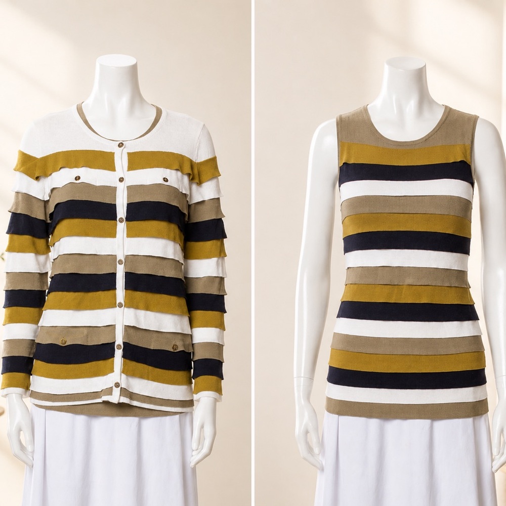 Les Copains Olive, Black, White Striped Set Size: L | US10, IT46